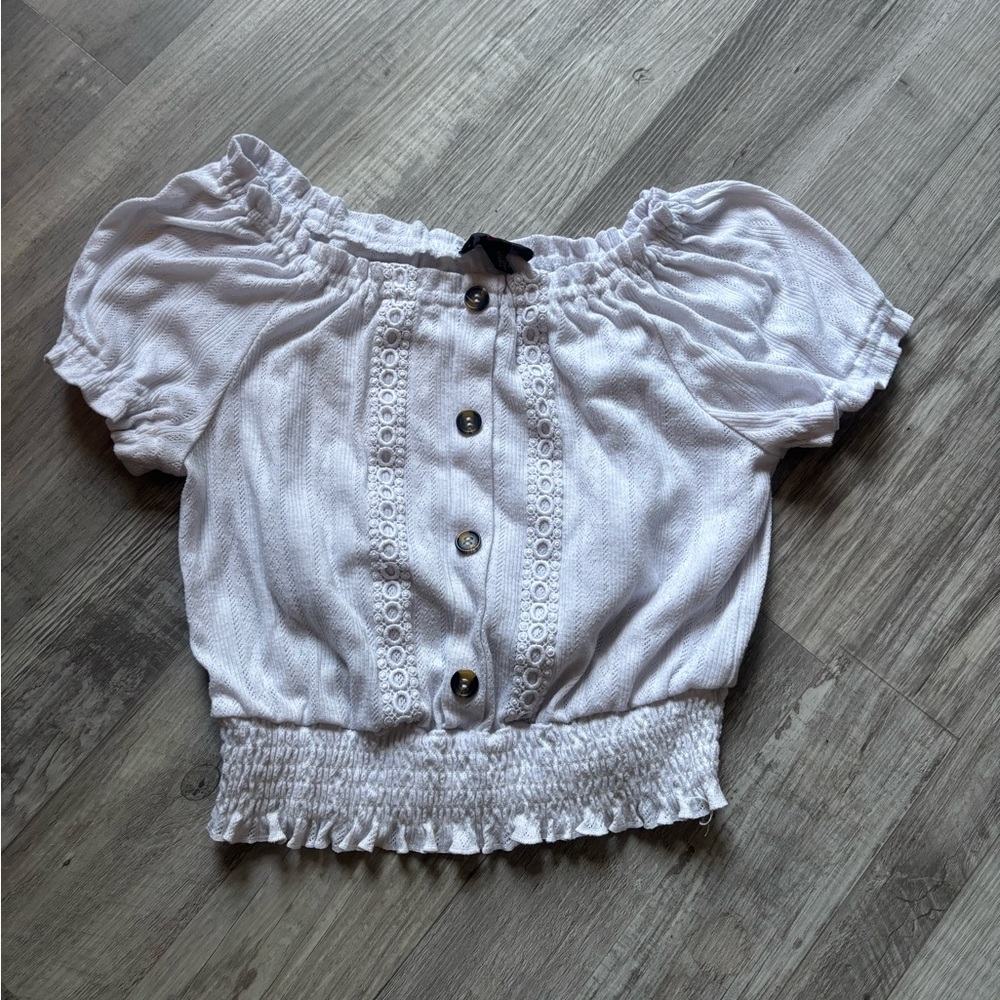 White Off-Shoulder Buttoned Top
